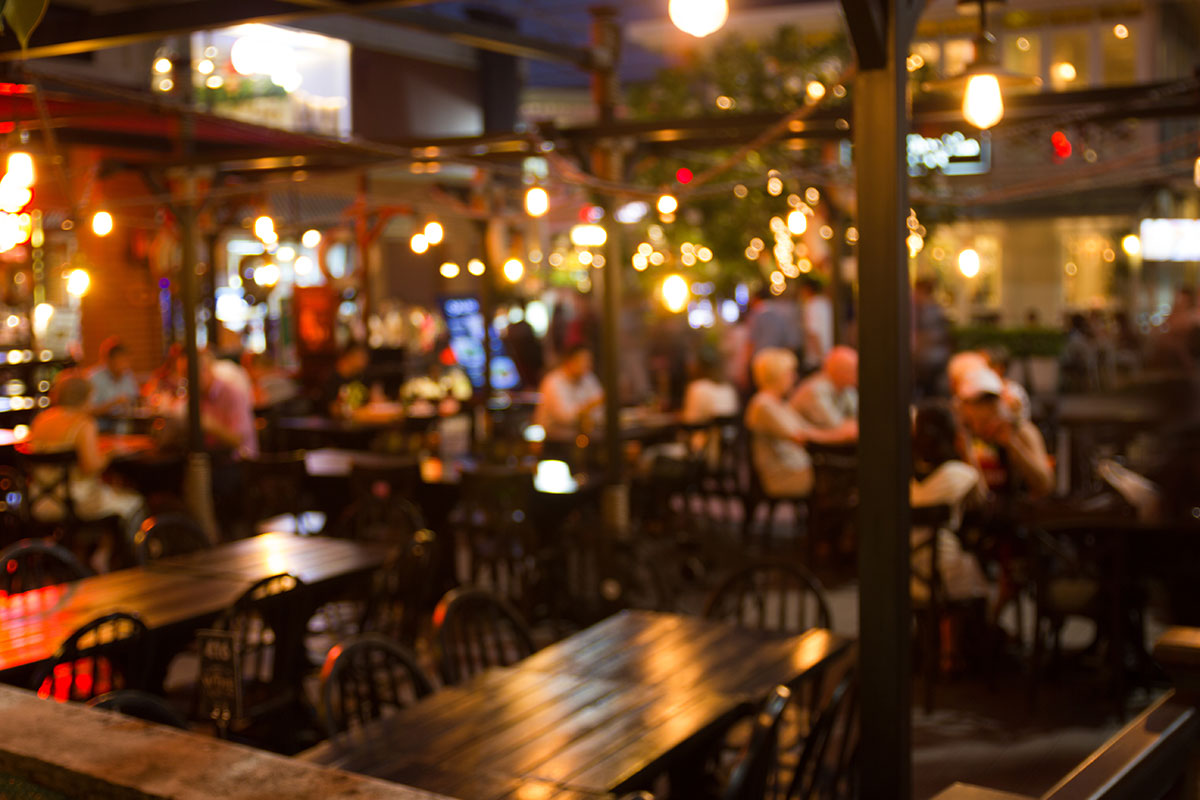 ambient busy restaurant with warm lights